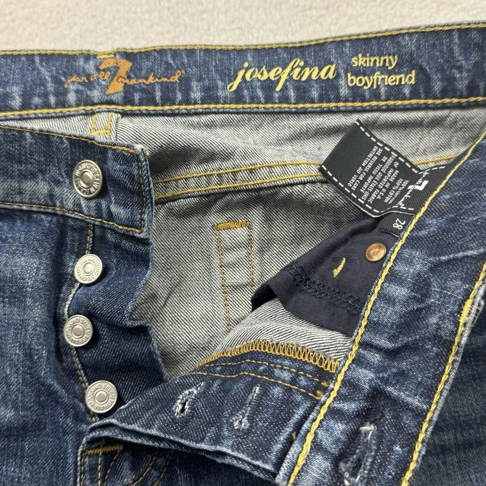 7 For All Mankind Josefina‎ Mid Rise Button Fly Boyfriend Fit Blue Jeans Size 28